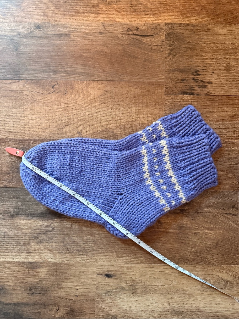 Handmade Purple Knit Slipper Socks with Cream Accent